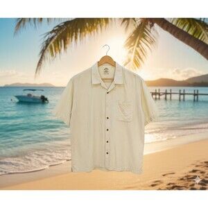 Mens Arrow Shirt Hawaiian XL, Cream, Washable Silk USA Short Sleeve Casual Beach